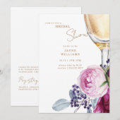 Invitation Champagne Florale Rose Fête des mariées élégante (Devant / Derrière)