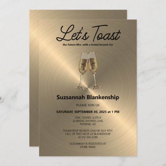 Invitation Champagne Flute Toast Bridal Shower Template (Devant / Derrière)