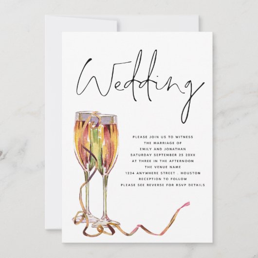 Invitation Champagne Flûtes Mariage Minimaliste (Devant)