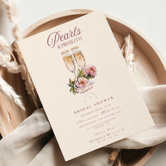 Invitation Champagne Flutes & Pearls Bridal Shower 