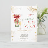Invitation Champagne Glass Bottle Red Bow (Debout devant)