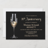 Invitation Champagne Glass Floral 10th Wedding Anniversary (Devant)