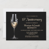 Invitation Champagne Glass Floral 15th Wedding Anniversary (Devant)
