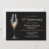 Invitation Champagne Glass Floral 25th Wedding Anniversary (Devant)