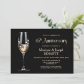 Invitation Champagne Glass Floral 45th Wedding Anniversary (Debout devant)