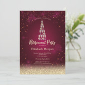 Invitation Champagne Glass Gold Bokeh Rose Red Retirement (Debout devant)
