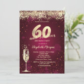 Invitation Champagne Glass Gold Confetti Red 60th Birthday (Debout devant)