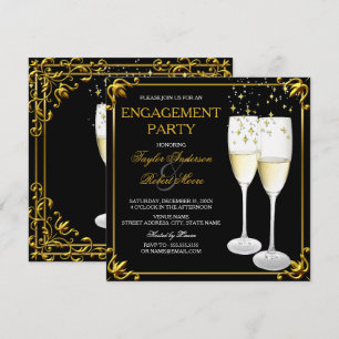 Invitation Champagne Glass Gold Engagement Party