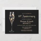 Invitation Champagne Glass Gold Leaf 10th Wedding Anniversary (Devant)
