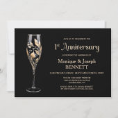 Invitation Champagne Glass Gold Leaf 1st Wedding Anniversary (Devant)