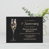 Invitation Champagne Glass Gold Leaf 1st Wedding Anniversary (Debout devant)
