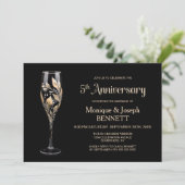 Invitation Champagne Glass Gold Leaf 5th Wedding Anniversary (Debout devant)