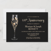 Invitation Champagne Glass Gold Leaf 60th Wedding Anniversary (Devant)
