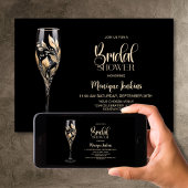 Invitation Champagne Glass Gold Leaf Bridal Shower