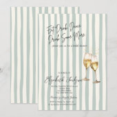 Invitation Champagne Glass Green Stripes Bridal Shower (Devant / Derrière)