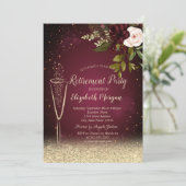 Invitation Champagne Glass Or Bourgogne Retraite Rose (Debout devant)