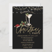 Invitation Champagne Glass Pearls Santa Hat Christmas Company (Devant)