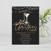 Invitation Champagne Glass Pearls Santa Hat Christmas Company (Debout devant)