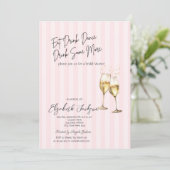 Invitation Champagne Glass Pink Stripes Bridal Shower (Debout devant)