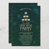 Invitation Champagne Glass Stars Cocktail Noël (Devant / Derrière)