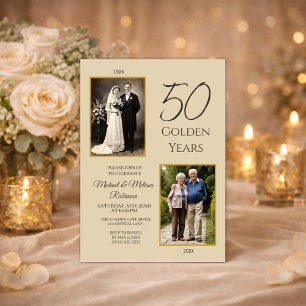 Invitation Champagne Gold Alors et Maintenant 50e Anniversair