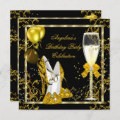 Invitation Champagne Gold Black Parties scintillant talons An (Devant / Derrière)