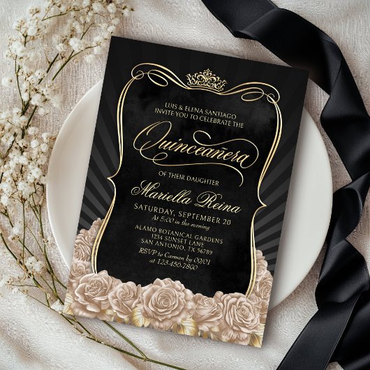 Invitation Champagne Gold Black Quinceañera