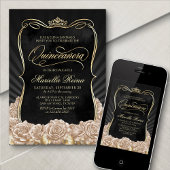 Invitation Champagne Gold Black Quinceañera
