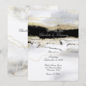 Invitation Champagne Gold Black White Aquarelle Mariage (Devant / Derrière)