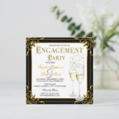 Invitation Champagne Gold Black White Engagement Photo (Debout devant)