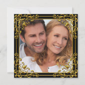 Invitation Champagne Gold Black White Engagement Photo (Dos)