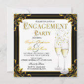 Invitation Champagne Gold Black White Engagement Photo (Devant)