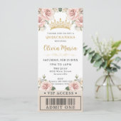 Invitation Champagne Gold Blush Floral Quinceañera VIP Ticket (Debout devant)