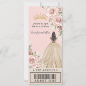 Invitation Champagne Gold Blush Floral Quinceañera VIP Ticket (Dos)