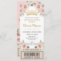 Champagne Gold Blush Floral Quinceañera VIP Ticket