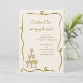 Invitation Champagne Gold Couple Wedding shower manuscrit Cou (Debout devant)
