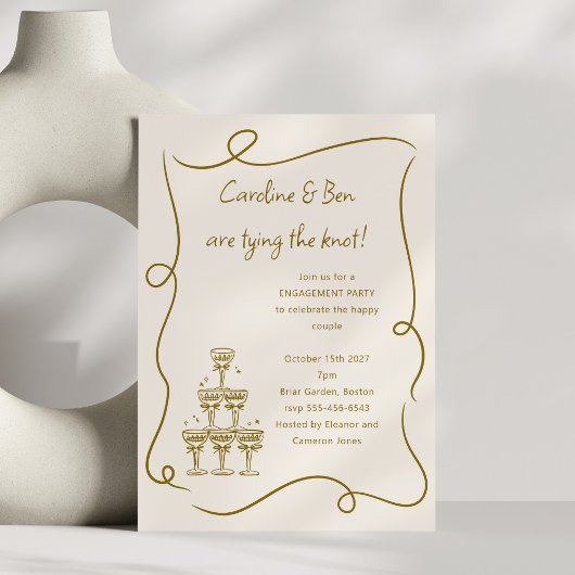 Invitation Champagne Gold Doodle Partie d'engagement manuscri