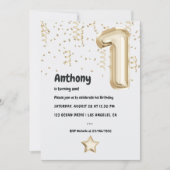 Invitation Champagne Gold Faux Foil Balloon 1er anniversaire (Devant)