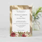 Invitation Champagne Gold Glam Crème Rouge Roses Mariage (Debout devant)