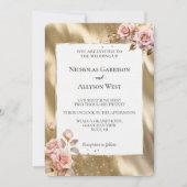 Invitation Champagne Gold Glam Rose Roses Mariage (Devant)