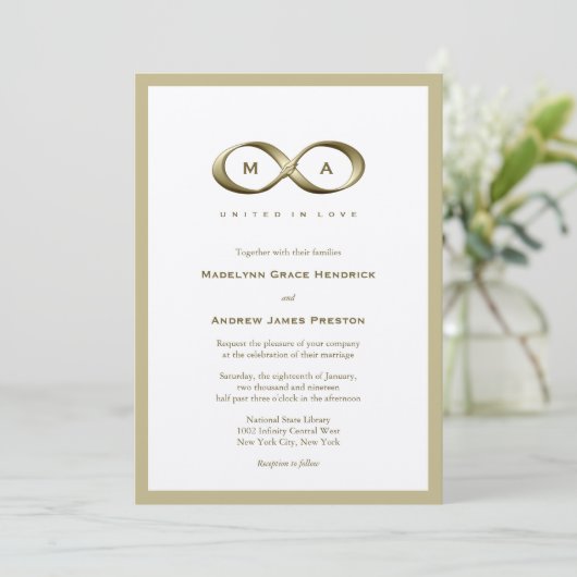 Invitation Champagne Gold Infinity Hand Clasp Mariage Inviter (Debout devant)
