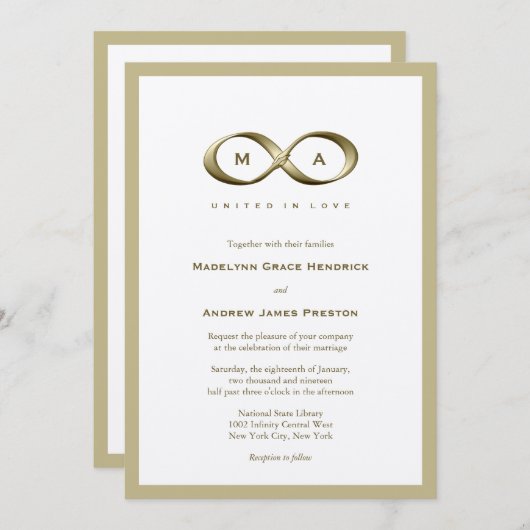 Invitation Champagne Gold Infinity Hand Clasp Mariage Inviter (Devant / Derrière)