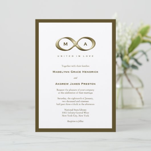 Invitation Champagne Gold Infinity Mariage classique (Debout devant)