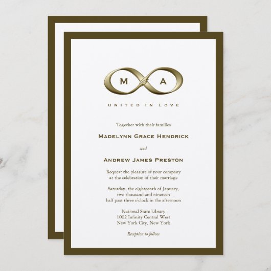 Invitation Champagne Gold Infinity Mariage classique (Devant / Derrière)
