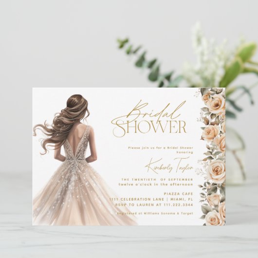 Invitation Champagne Gold Mariage robe Fête des mariées de ro (Debout devant)