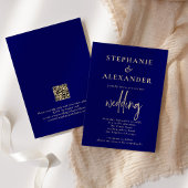 Invitation Champagne Gold Marine Blue QR Code Mariage