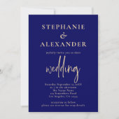 Invitation Champagne Gold Marine Blue QR Code Mariage (Devant)