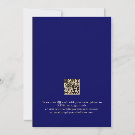 Invitation Champagne Gold Marine Blue QR Code Mariage (Dos)