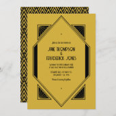 Invitation Champagne Gold & Noir Art Deco Wedding Photo (Devant / Derrière)