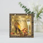 Invitation Champagne Gold Roses talons Élégante fête d'annive (Debout devant)